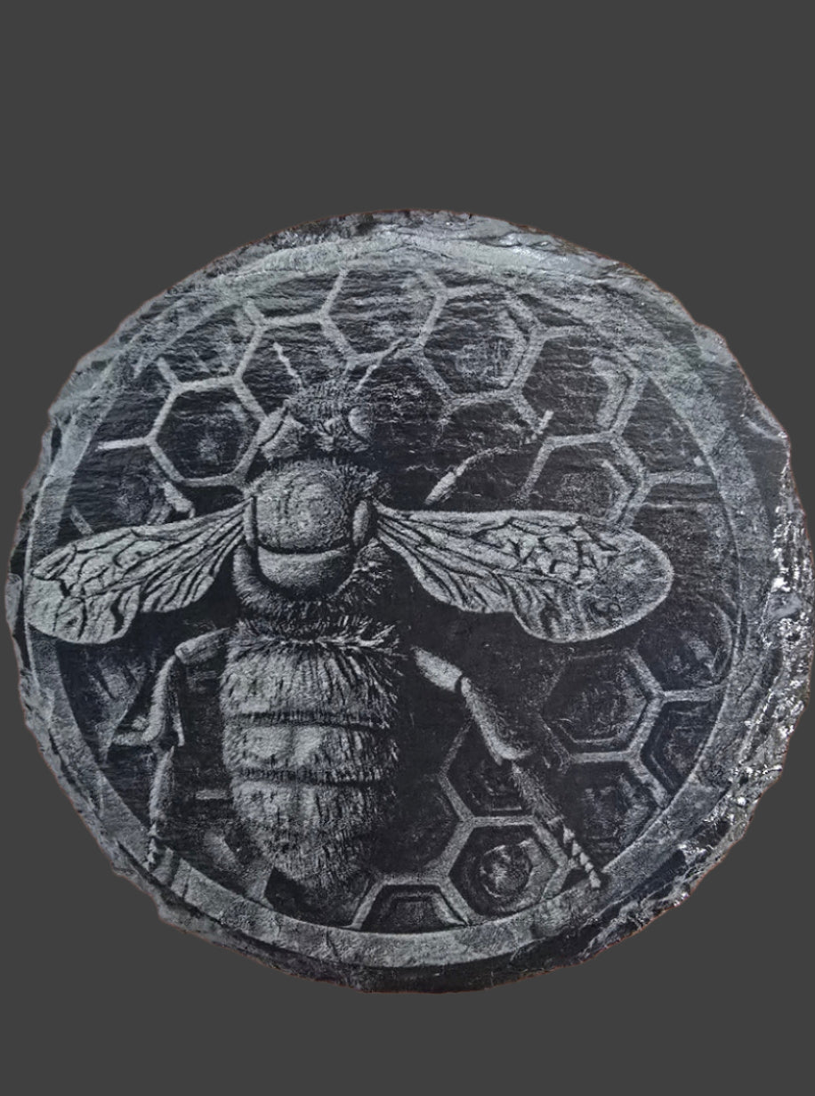 Engraved Bee & Honeycomb Slate Coaster